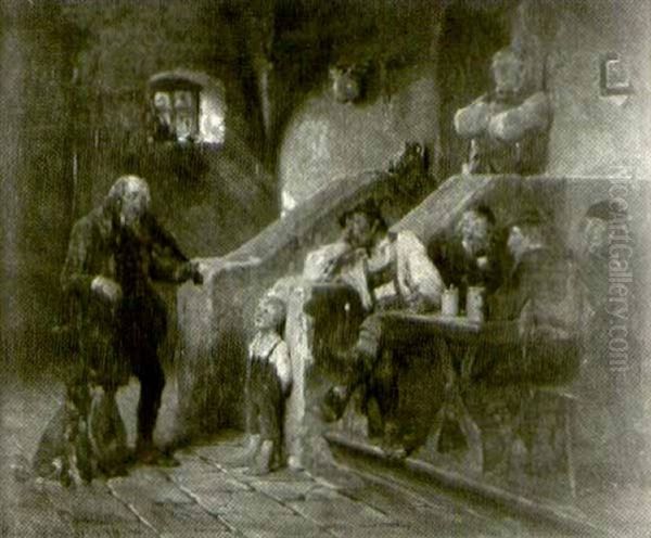 Fiddler In The Brauhaus Oil Painting by Hugo Kauffmann