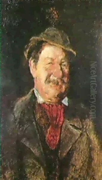 Schmunzelnder Bauer Mit Filzhut Und Gamsbart Oil Painting by Hugo Kauffmann
