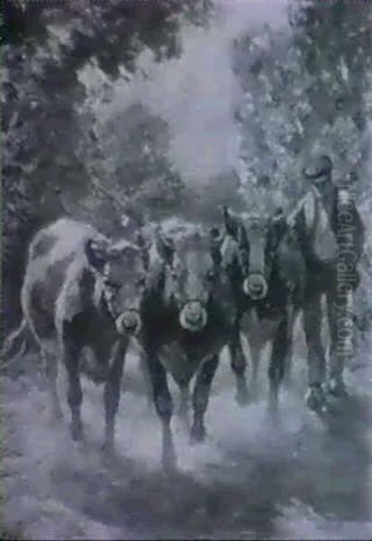 Der Viehtrieb Oil Painting by August Kaufhold