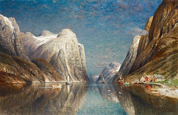 Fjord En Norvege Oil Painting by Adolf Kaufmann