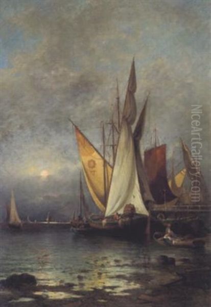 Fischer Im Hafen Oil Painting by Adolf Kaufmann