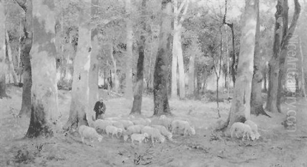 Heimkehr Der Herde Durch Den Wald Oil Painting by Adolf Kaufmann