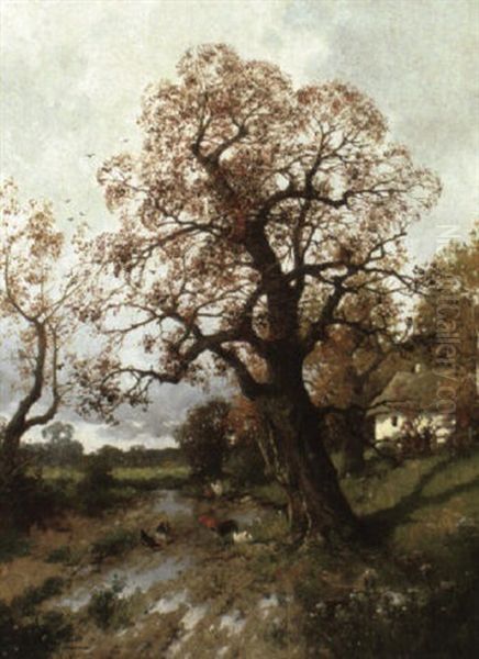 Herbstlicher Baum Mit Federvieh Oil Painting by Adolf Kaufmann
