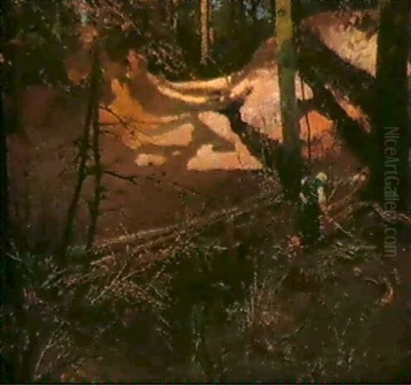 Holzsammlerin Oil Painting by Adolf Kaufmann