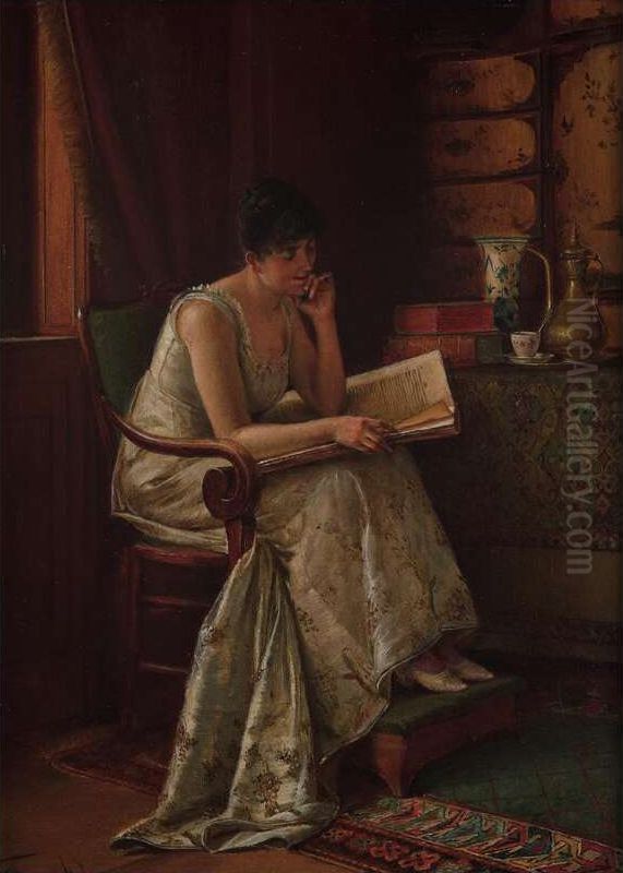 Lady In An Interior (the Artist's Wife) Oil Painting by Isidor Kaufmann