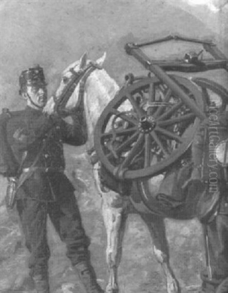 Schweizer Soldat Vor Einem Pferdegespann Oil Painting by Joseph Klemens Kaufmann