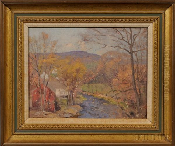 River Running Through A Landscape Oil Painting by William Jurian Kaula