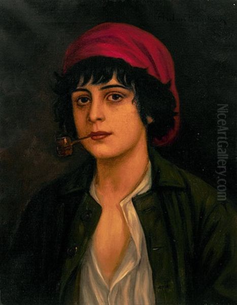 Neapolitanischer Knabe Mit Pfeifchen Oil Painting by Anton Kaulbach