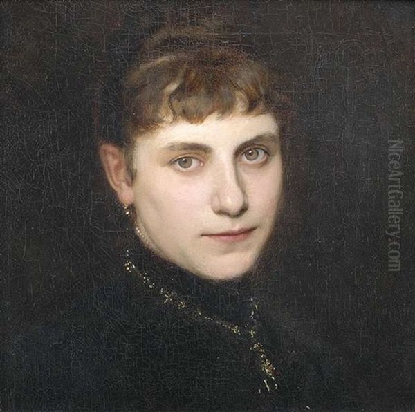 Bildnis Einer Dame In Schwarzem Kleid Mit Goldener Kette In Dreiviertelansicht Oil Painting by Friedrich August von Kaulbach