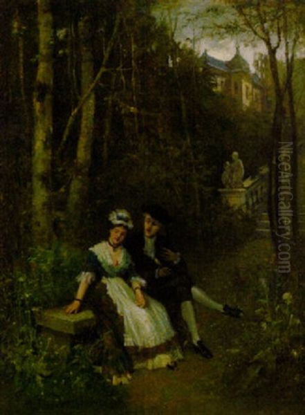 Kavalier Und Dame Im Schlosspark Oil Painting by Friedrich August von Kaulbach