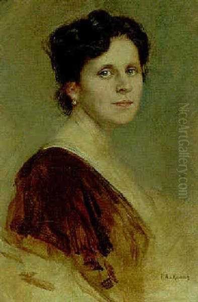 Portrait Of A Lady, In A Brown Dress Oil Painting by Friedrich August von Kaulbach
