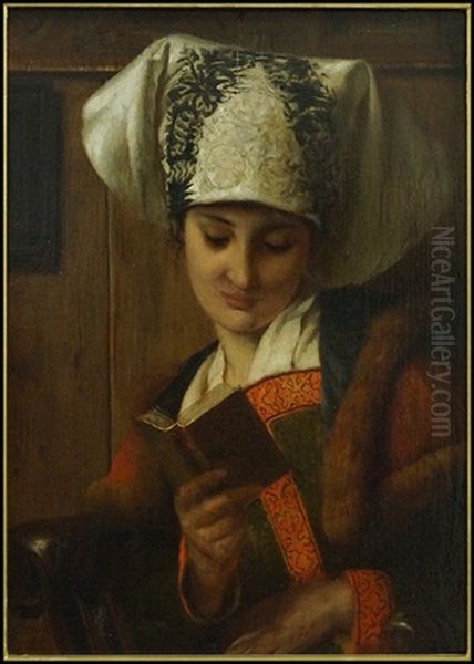 Portrait Of A Reading Lady Oil Painting by Hermann Kaulbach
