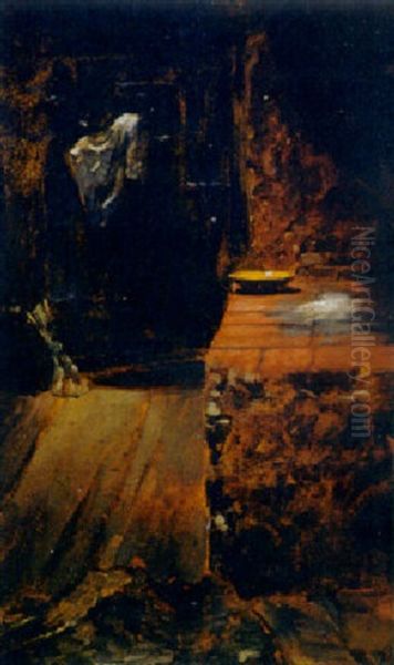 Inneres Einer Tiroler Bauernkuche Oil Painting by Hermann Kaulbach