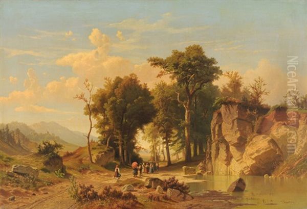 Prozession In Der Landschaft Oil Painting by Johann Kautsky