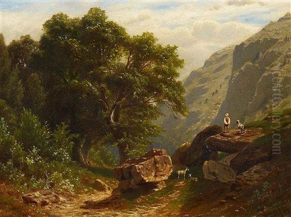 Ziegenhirte Im Gebirge Oil Painting by Johann Kautsky