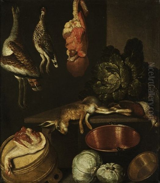Vorratskammer Mit Schweineschinken Oil Painting by Albrecht Kauw