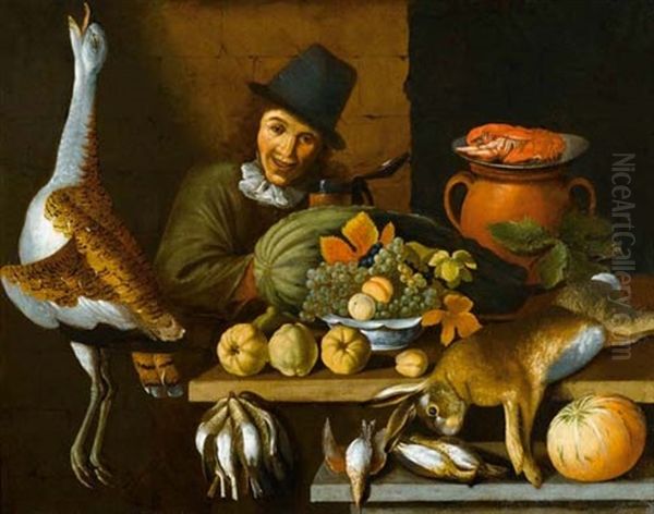 Kuchenstilleben Mit Figur Oil Painting by Albrecht Kauw