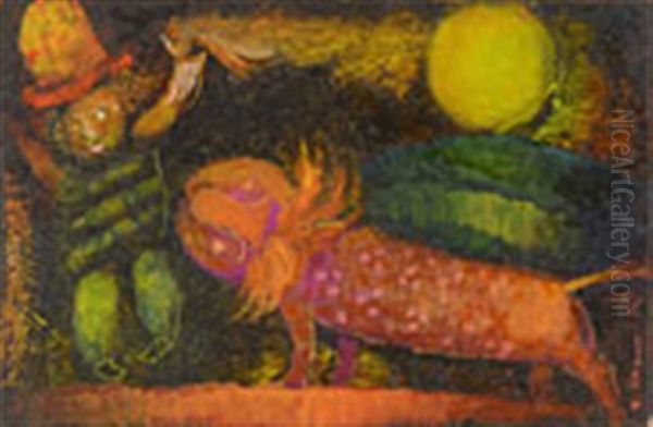 Attack Of A Pink Lion Oil Painting by Frantisek Kavan