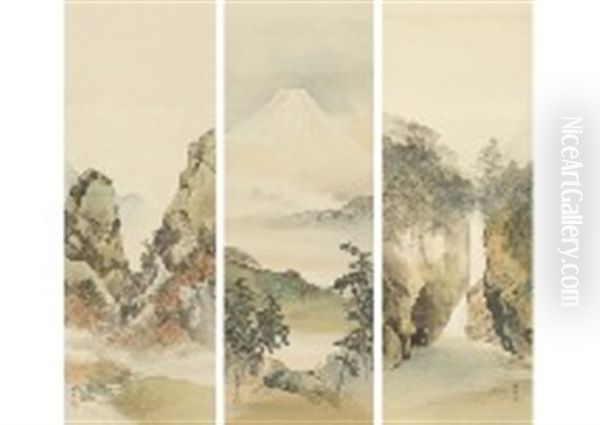 Kai Landscape (3 Scrolls) Oil Painting by Gyokusho Kawabata
