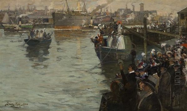 Departure From The Clyde - Bound For The Front Oil Painting by James Kay