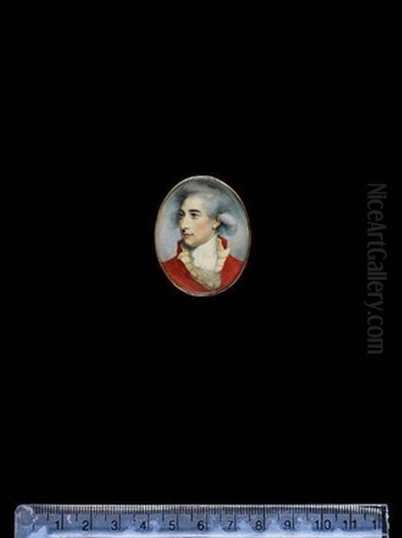 John Hayes St. Leger, Wearing Scarlet Coat With Yellow-striped Waistcoat And Tied White Cravat Oil Painting by Michael Kean