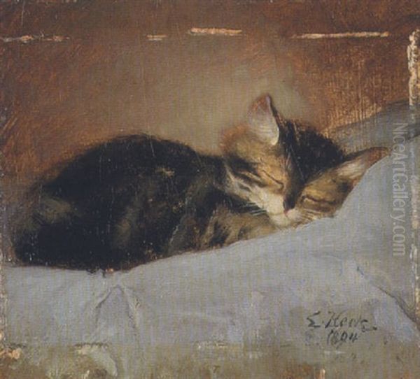Schlafendes Katzchen Oil Painting by Emil Keck