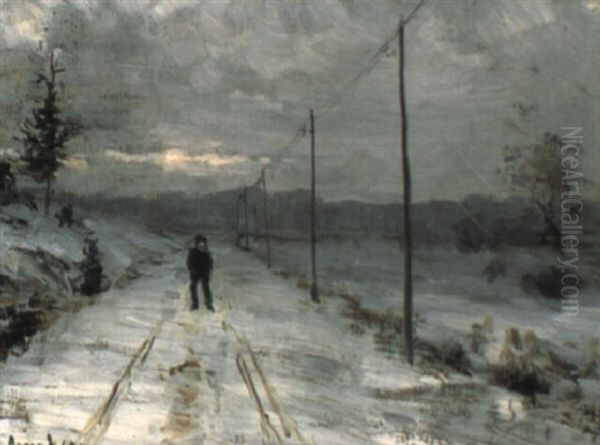 Vandrare Pa Vinterv,g Oil Painting by Oscar Keen