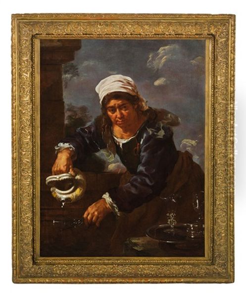 Donna Che Risciacqua I Bicchieri Oil Painting by Bernhard Keil, Monsu Bernardo