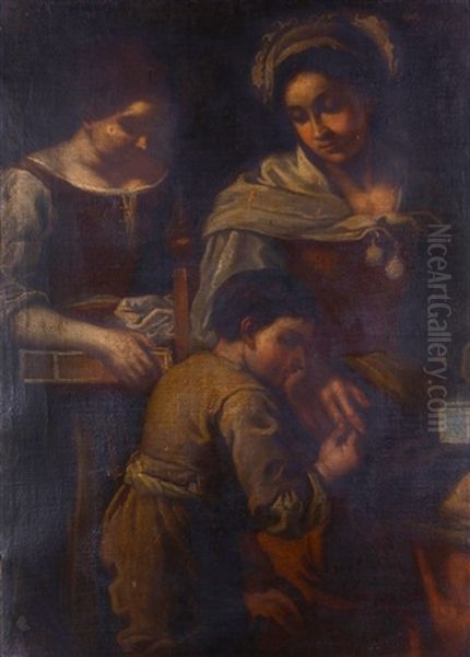 Bringing Up Children  Oil On Canvas  110 X 80 Cm.   We Are Grateful To Minna Heimburger For Confirming The Attribution. This Painting Will Be Included In A Future Addendum To Her Catalogue Raisonne Oil Painting by Bernhard Keil, Monsu Bernardo