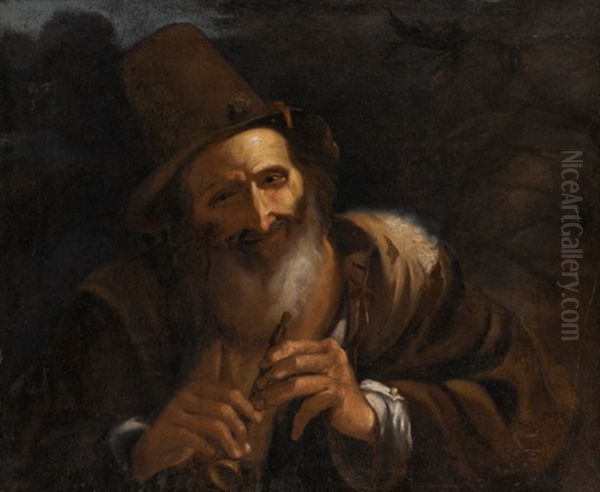 A Flute Player Oil Painting by Bernhard Keil, Monsu Bernardo