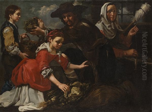 Filatrice E Raccoglitori Di Erbe Oil Painting by Bernhard Keil, Monsu Bernardo