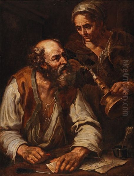 Sealing A Letter (allegory Of Fire) Oil Painting by Bernhard Keil, Monsu Bernardo