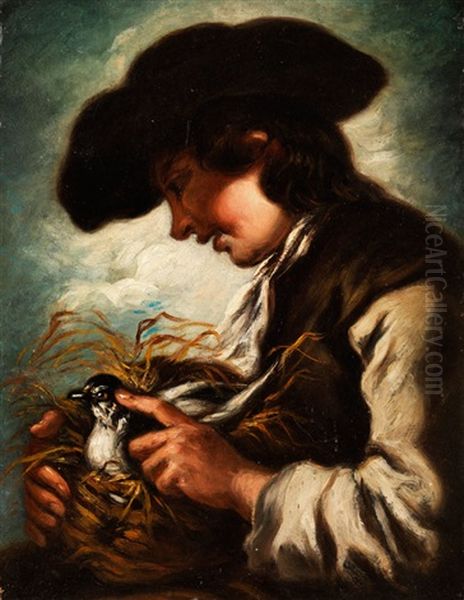 Knabe Mit Einem Vogel Im Nest Oil Painting by Bernhard Keil, Monsu Bernardo