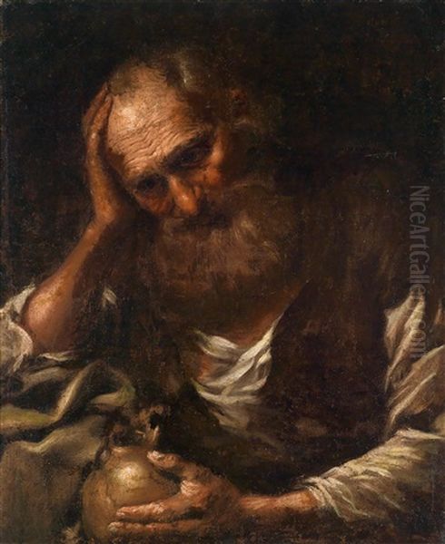A Philosopher (heraclitus?) Oil Painting by Bernhard Keil, Monsu Bernardo