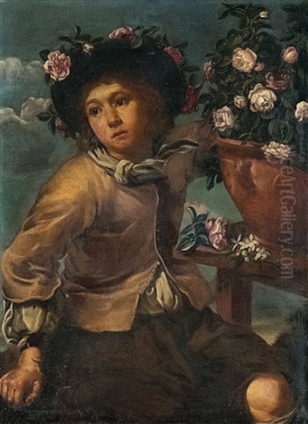 Junge Mit Rosen In Einer Vase Oil Painting by Bernhard Keil, Monsu Bernardo