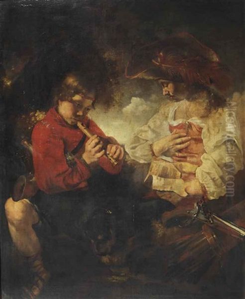 Huntsman At Rest Making Music In A Forest Oil Painting by Bernhard Keil, Monsu Bernardo