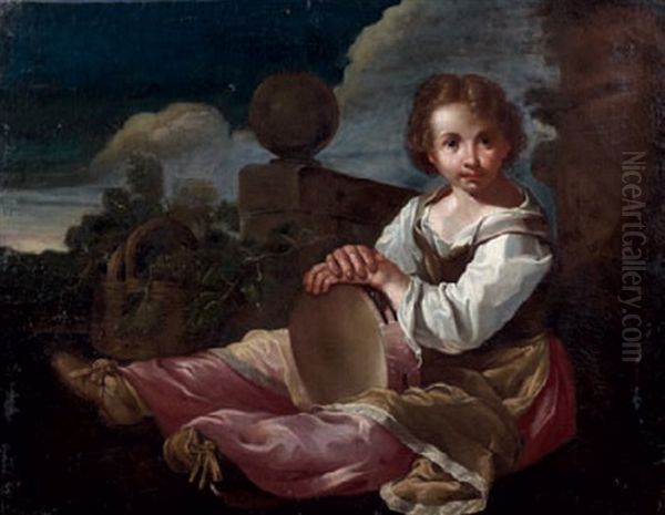 Jeune Fille Tenant Un Tambourin Oil Painting by Bernhard Keil, Monsu Bernardo
