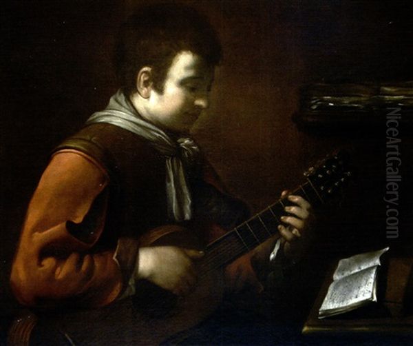 Le Jeune Guitariste Oil Painting by Bernhard Keil, Monsu Bernardo