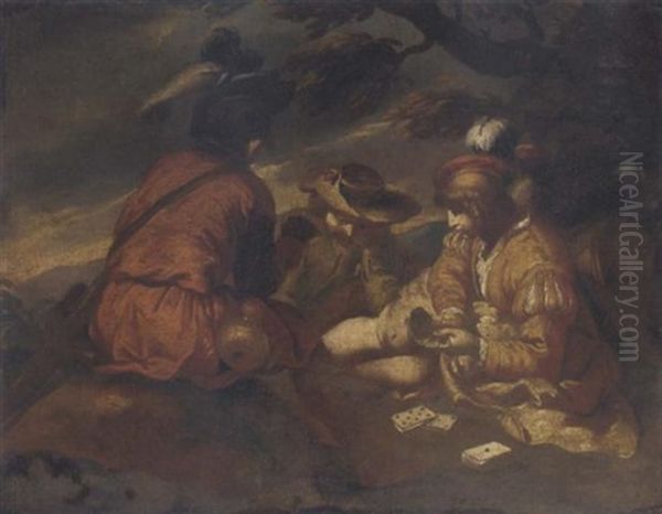 Youths Playing Cards In A Landscape Oil Painting by Bernhard Keil, Monsu Bernardo
