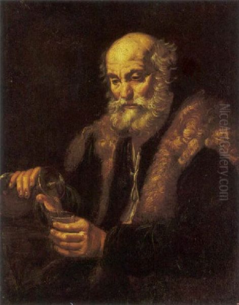 Il Vecchio Bevitore - Allegoria Del Gusto Oil Painting by Bernhard Keil, Monsu Bernardo