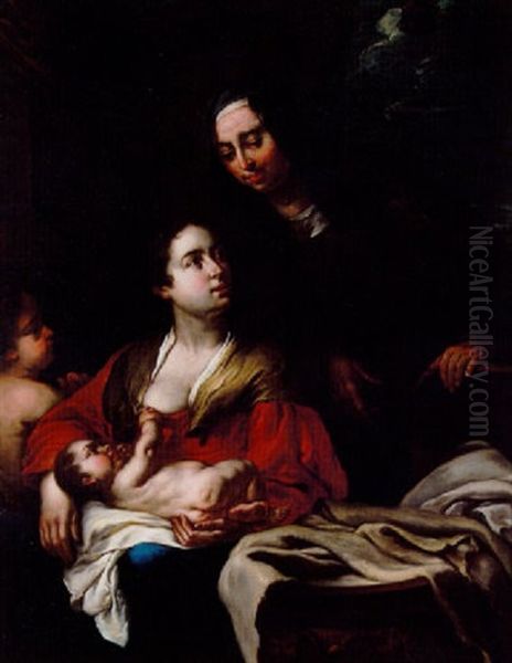 Maria Med Jesusbarnet Far Besog Af Elisabeth Med Johannes (doberen) Oil Painting by Bernhard Keil, Monsu Bernardo