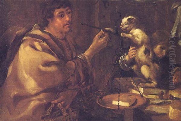 Due Giovani Che Giocano Con Un Animaletto Oil Painting by Bernhard Keil, Monsu Bernardo