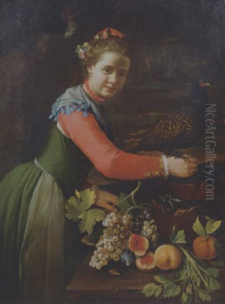 A Young Woman With A Pheasant Perched On Her Hand Oil Painting by Bernhard Keil, Monsu Bernardo