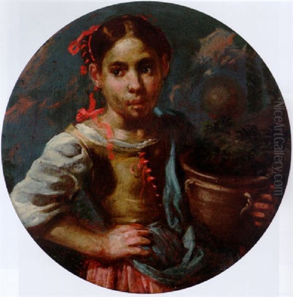 A Allegory Of Summer: A Girl Holding An Earthenware Pot With Flowers Oil Painting by Bernhard Keil, Monsu Bernardo