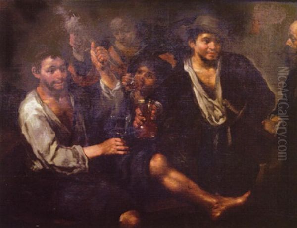 Les Buveurs Oil Painting by Bernhard Keil, Monsu Bernardo