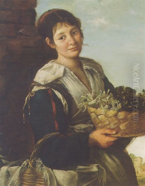 Young Peasant Woman Holding A Basket Of Vegetables Oil Painting by Bernhard Keil, Monsu Bernardo
