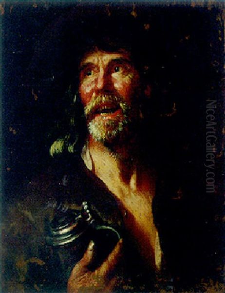 A Boor Holding A Tankard Oil Painting by Bernhard Keil, Monsu Bernardo