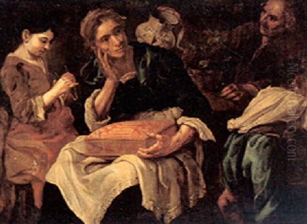 A Household Scene Oil Painting by Bernhard Keil, Monsu Bernardo