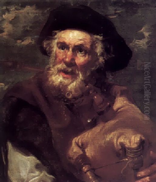A Bearded Man With A Bagpipe Oil Painting by Bernhard Keil, Monsu Bernardo