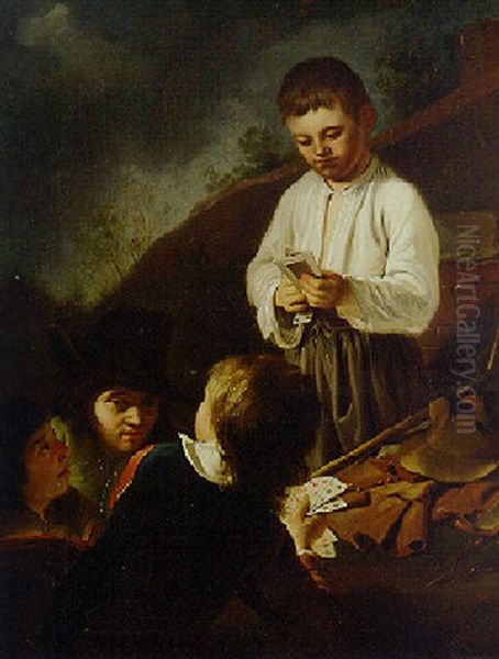 Youths Playing Cards Oil Painting by Bernhard Keil, Monsu Bernardo